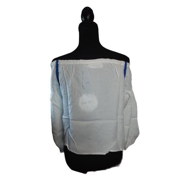 2/$35-Line & Dot Embroidery Off Shoulder Pheasant Boho Blouse Women's Size M - Picture 3 of 13